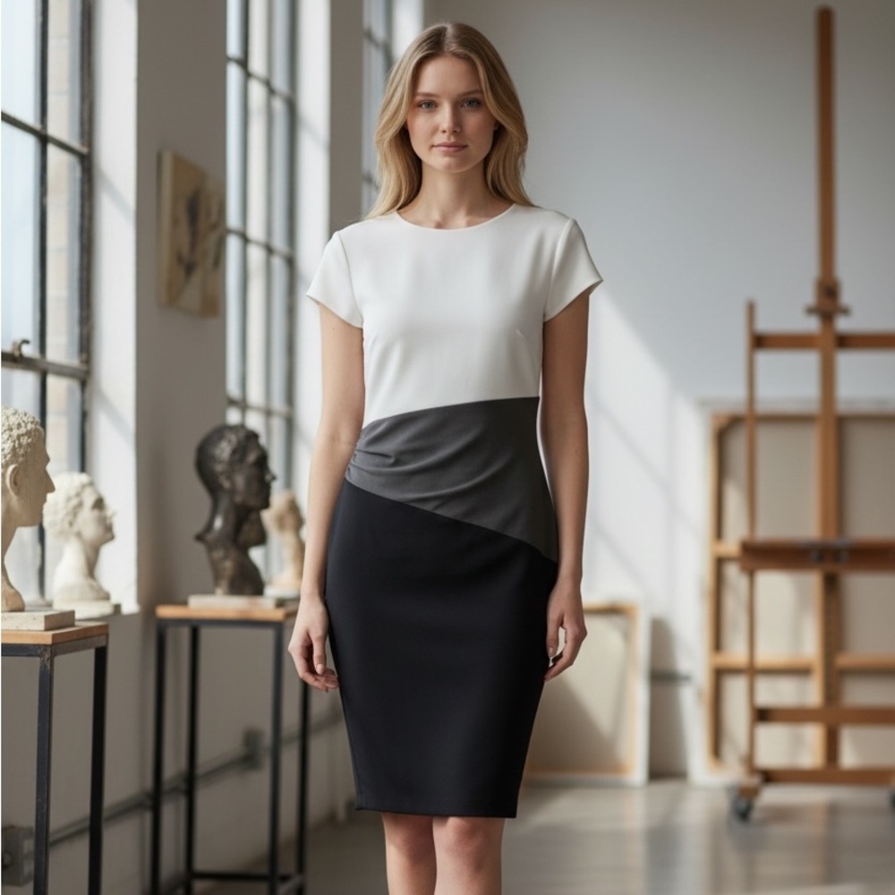 Ralph Lauren Black, Gray & Cream Colorblock Pencil Skirt